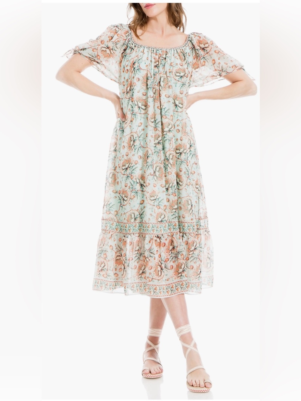 Max Studio Puff Sleeve Tiered Flounce Dress Size XS NEW